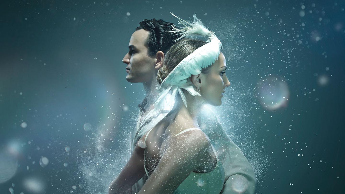 Poster image for Swan Lake with dancers Javier Torres and Hannah Bateman.