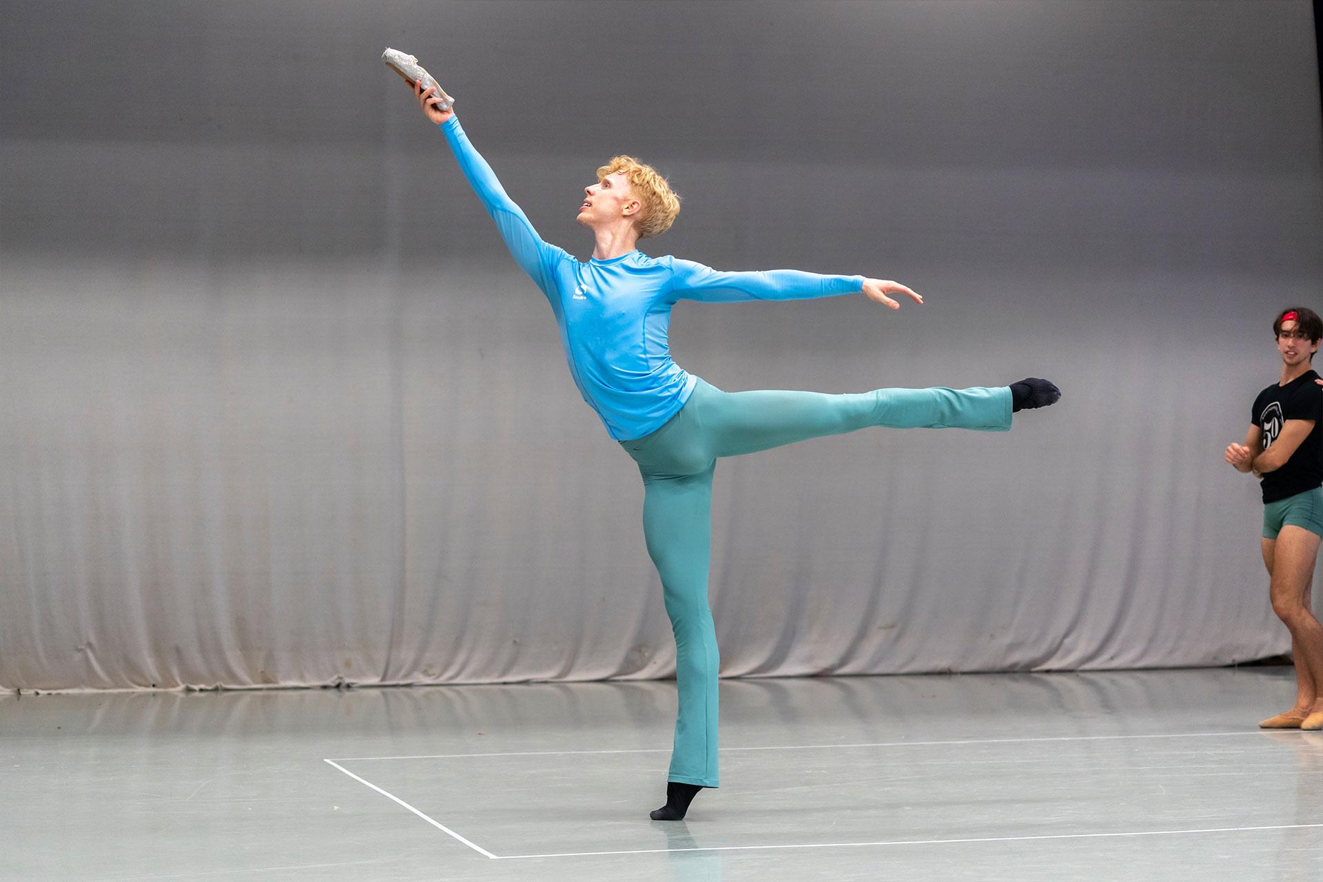 Sean Bates rehearsing as The Prince in Cinderella. Photo Riku Ito.