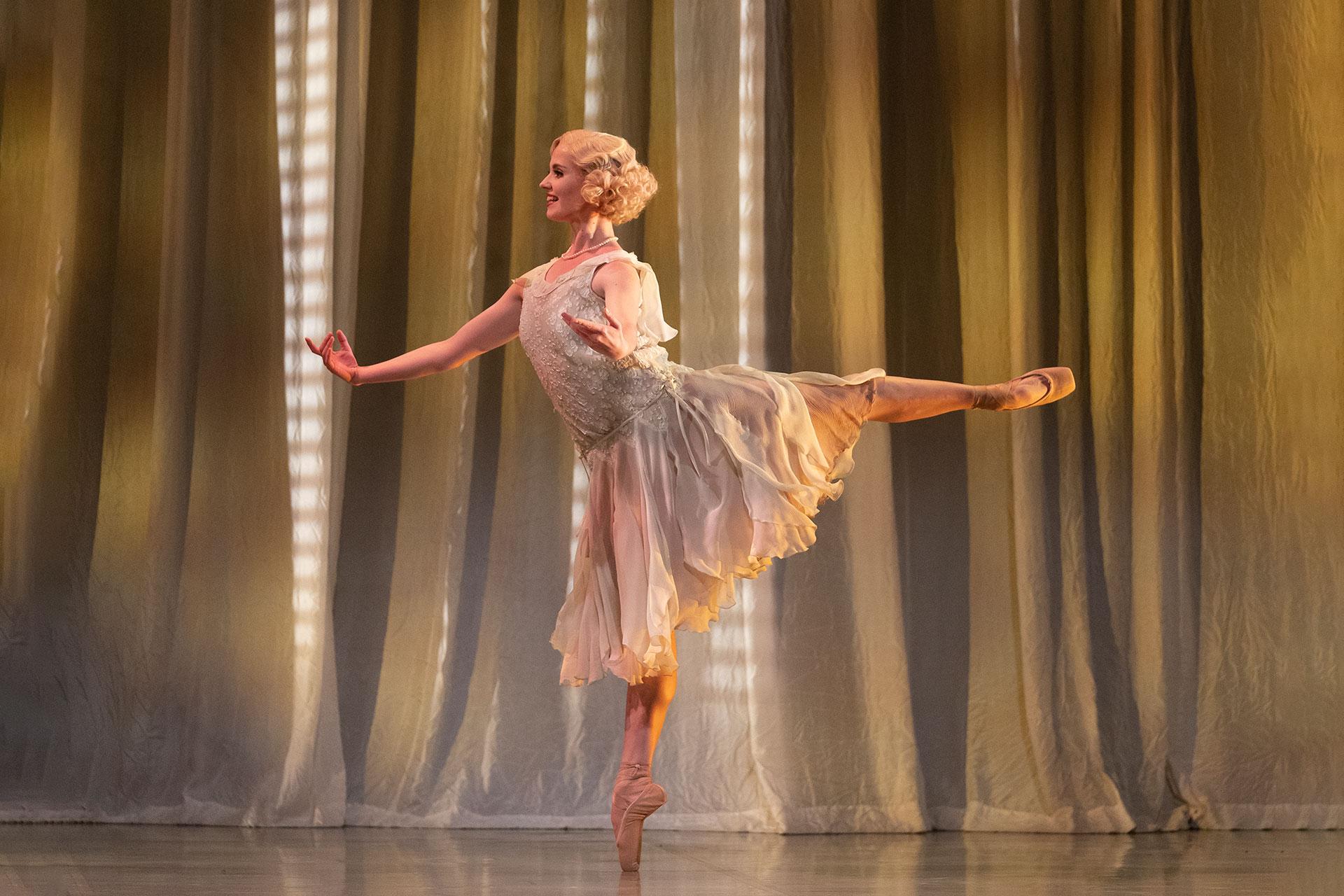 Dominique Larose as Daisy in The Great Gatsby. Photo Emma Kauldhar.