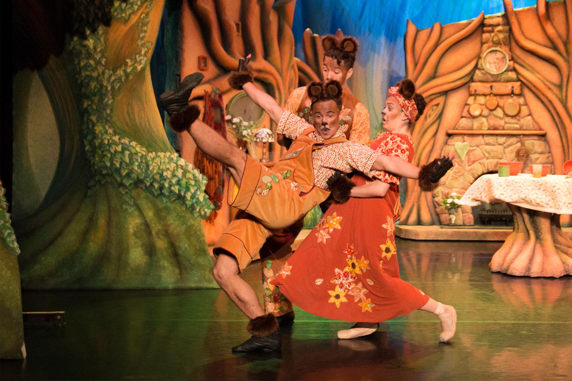 Mama and Papa Bear help Baby Baby back up after he falls