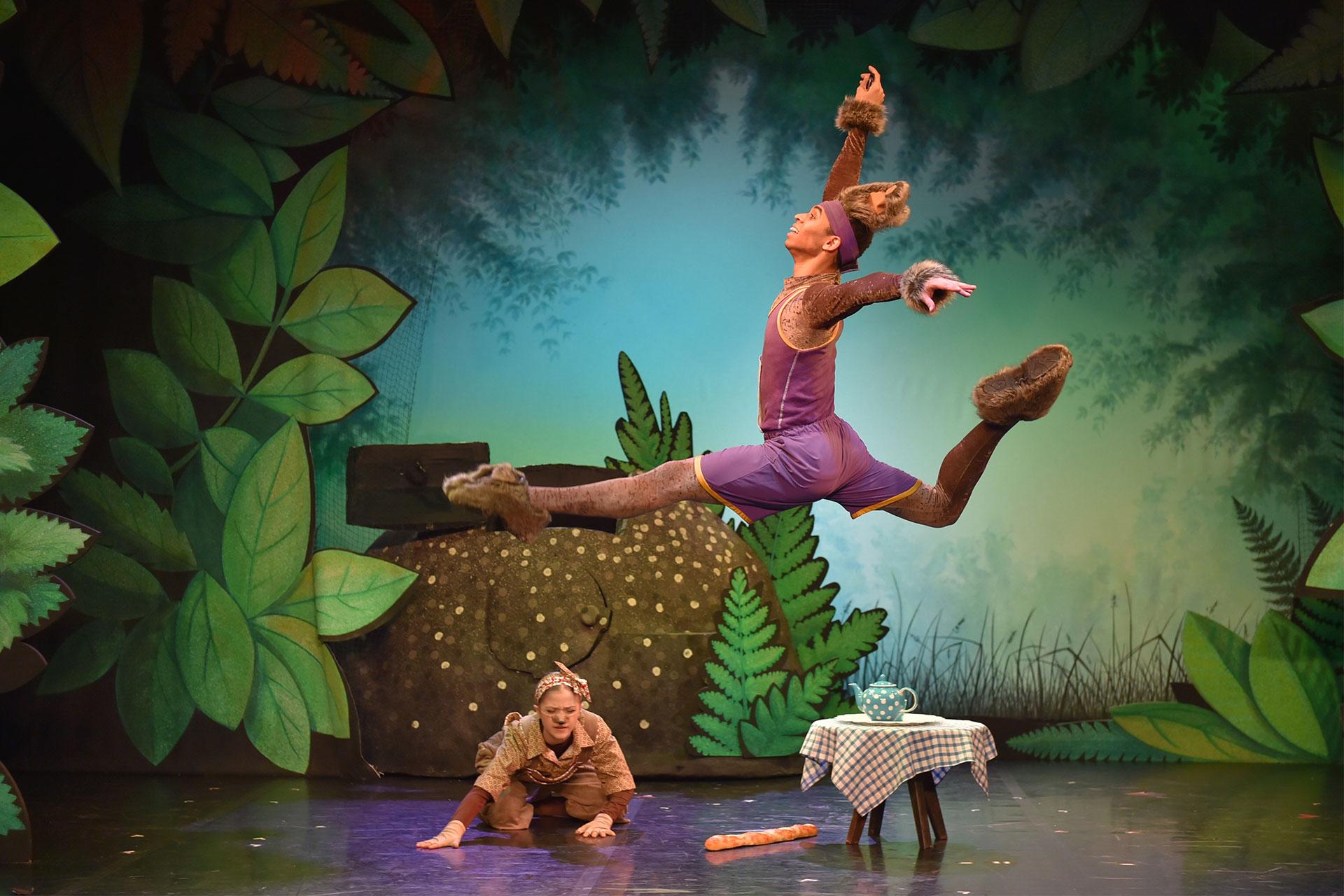 Hare jumps high in front of Molly the Mole's home