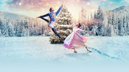 The Nutcracker Prince jumps high and Clara reaches up to catch him